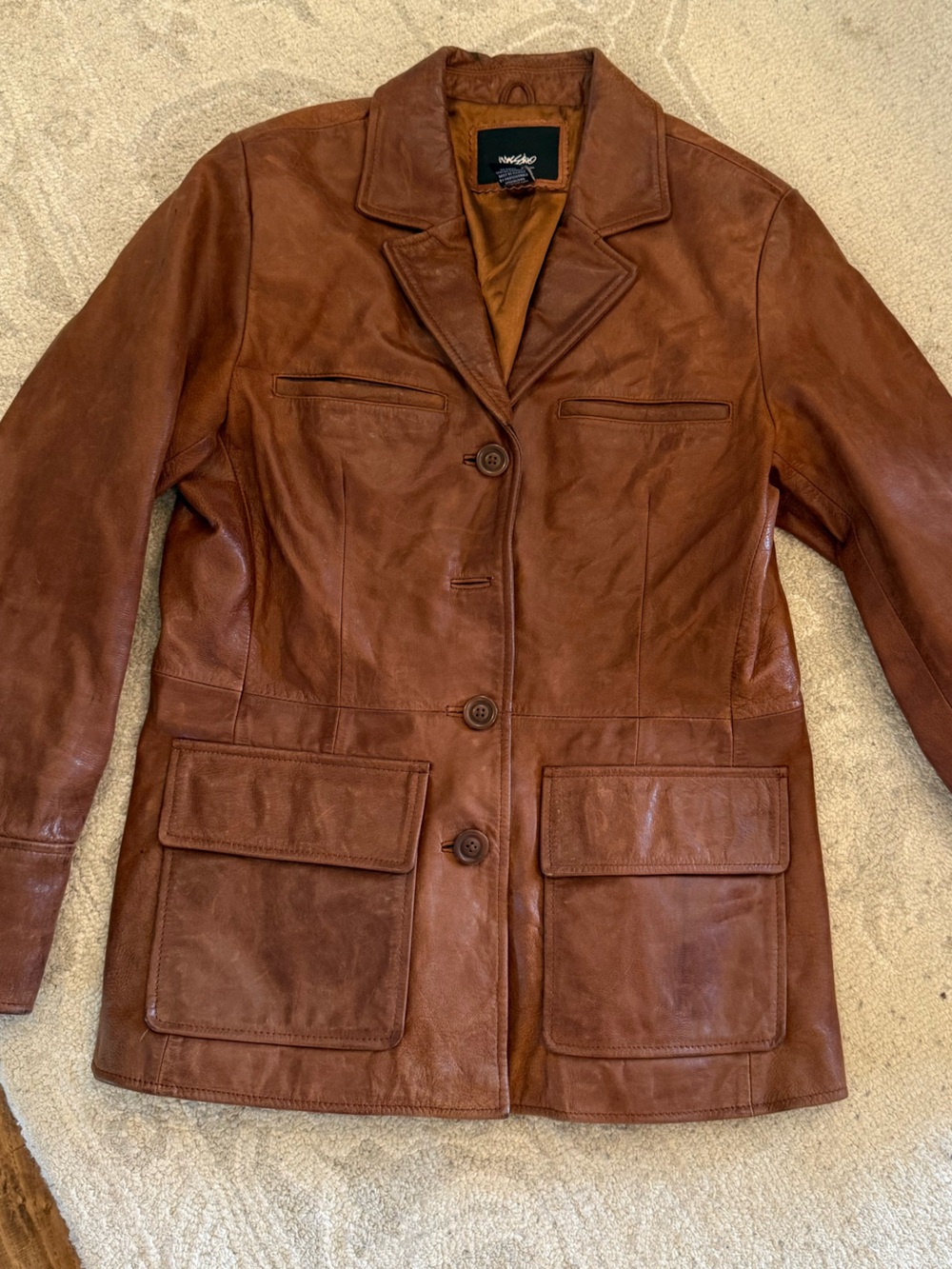 Wassio Vintage Brown Leather Button-Front Jacket